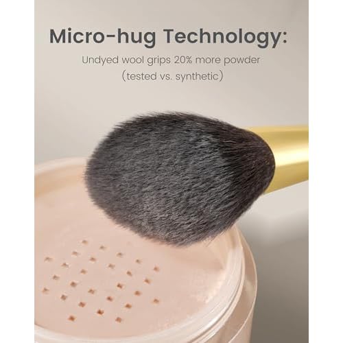 Desert Oak Series Sloped Umbrella Powder Brush - Angled Top for Effortless Powder Application, Premium Goat Hair Bristles with Bubinga Handle & Golden Brass Ferrule (CM 162)