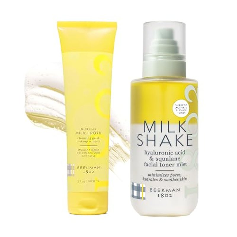Beekman 1802 Milk Shake Hydrating Face Mist (8 fl oz) + Micellar Milk Froth Gel to Foam Cleanser (5 fl oz)