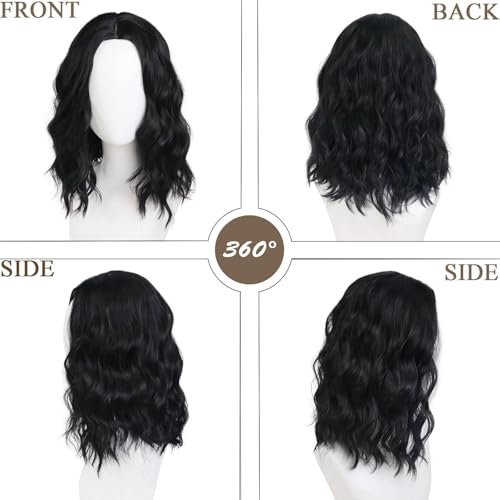Men's 16-inch Black Curly Wavy Wig - Natural Short Style, Variation of Black