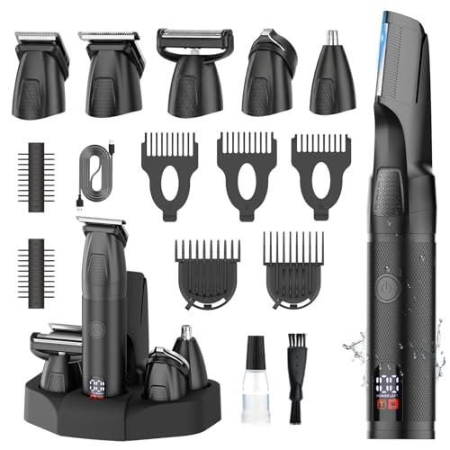 Men's Waterproof Body Grooming Kit with V-Shaped Trimmer - Black