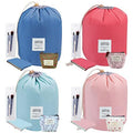 INVODA Cosmetic Bags Drawstring Barrel Makeup Bag,Women&Girls Portable Foldable Cases Multifunctional Toiletry Bucket Bags Travel Makeup Organizer Storage Pocket Soft Collapsible (4PCS+Coin Bag