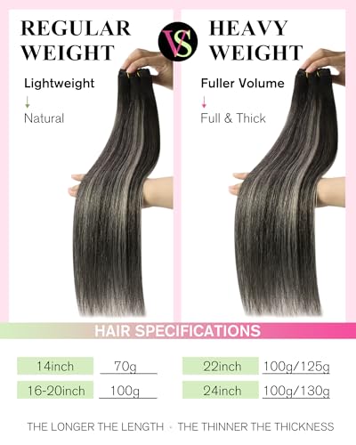 Balayage Sew-In Hair Extensions - Real Human Hair Black Silver Blonde 14 Inch 70g - Variation of Silver/Black Mix #1B/Silver/Black