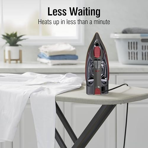 CHI Steam Iron for Clothes with Titanium-Infused Ceramic Soleplate, 1700W, Retractable Cord, Black & Chrome