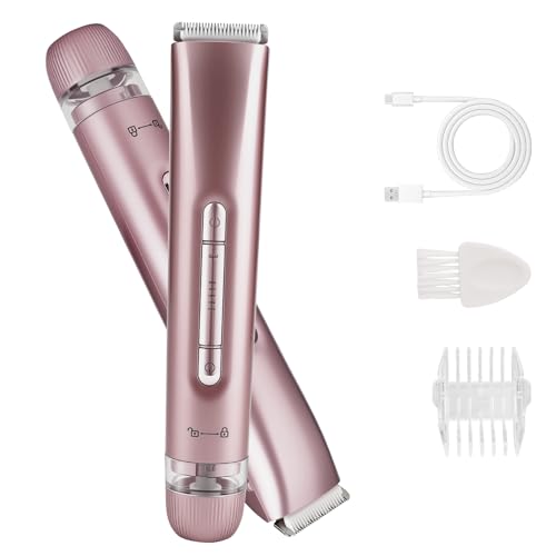 Bikini Trimmer for Women,Electric Dual Head Shaver, IPX7 Waterproof, Compact Travel Design Bikini Shaver for Public Hair, Facial and Body(Pink)