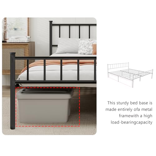 Black Full Size Metal Platform Bed Frame with Headboard & Storage