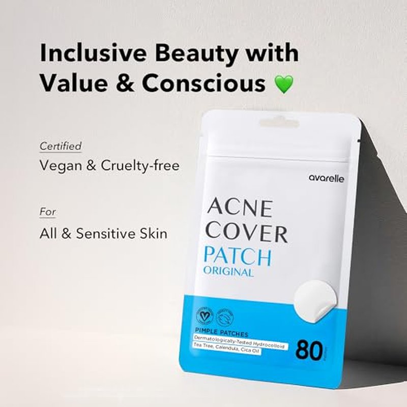 AVARELLE Pimple Patches Full Coverage Combo (Value Pack), Acne Spot Treatment for Blemishes and Zit with Tea Tree Oil, Calendula Oil and Cica Oil for Face, Vegan (80CT Original + XL Patch Bundle)