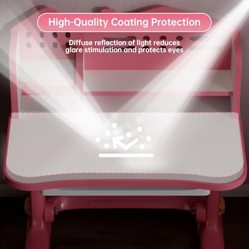 Pink Kids Adjustable Desk and Chair Set - Ergonomic Study Table for Children