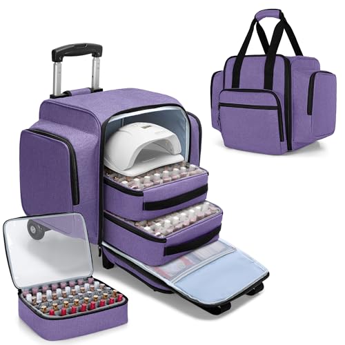Purple Rolling Nail Polish Organizer Holds 144 Bottles with Carrying Handles