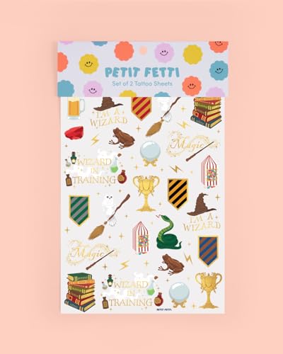 Wizard Party Temporary Tattoos - Gold Foil Kids Party Favors, 60 Designs, One Size Pack of 3