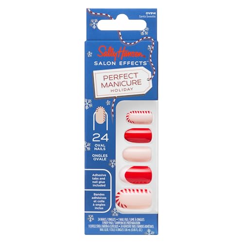 Sally Hansen Salon Effects Perfect Manicure Press-On Nails | Easy to Apply, Non-Damaging | 24 Nails, Adhesive Tabs, File & Alcohol Pad Included | Holiday - Santa Sweetie