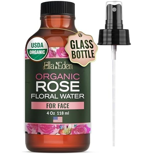 Ella & Eden Organic Rose Water Spray & Organic Jojoba Oil for Face & Skin | USDA Certified, Unrefined, 100% Pure, Hexane-Free, 4oz