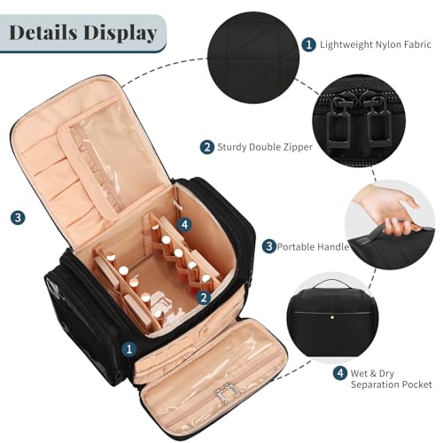Large Makeup Bag with Jewelry Organizer - 01-Black with Jewelry Storage Travel Toiletry Bag