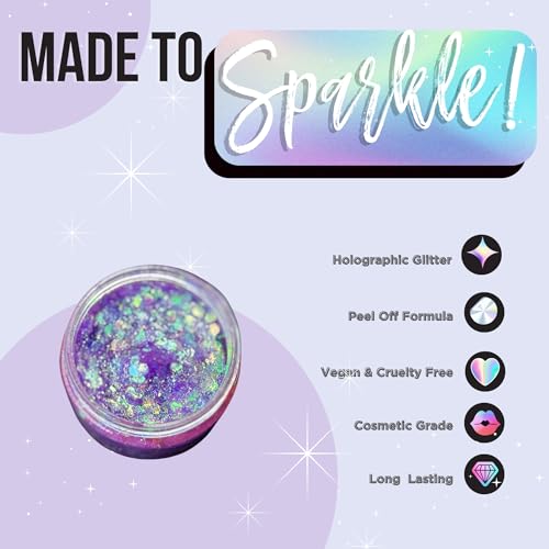 Stunt Trainer Cheer Glitter Face Body Makeup Peel Off Gel Chunky Holographic 15 Colors 1.6oz Vegan Cruelty Free Nontoxic Cheerleader Cheerleading Makeup