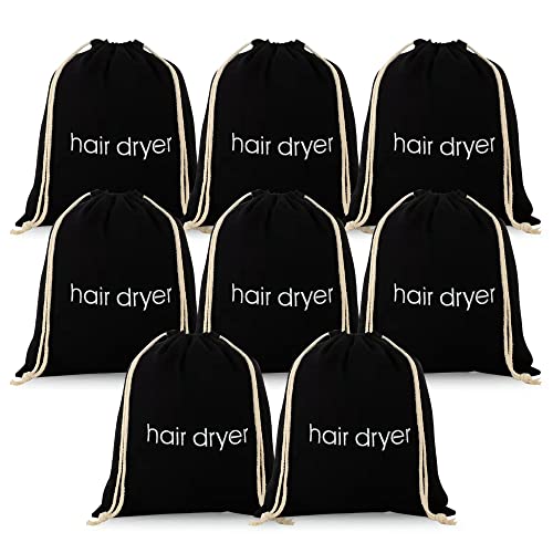 8 Pack Travel Hair Dryer Bags - Drawstring Storage Containers for Bathroom & Travel (Black)