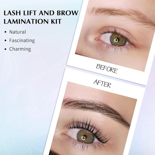 Libeauty Lash Lift Kit 20 Pcs Sachets, Brow Lamination Kit, Individually Packaged Lotion for Salon & Home Use with 5 Sizes L-Curl Shields