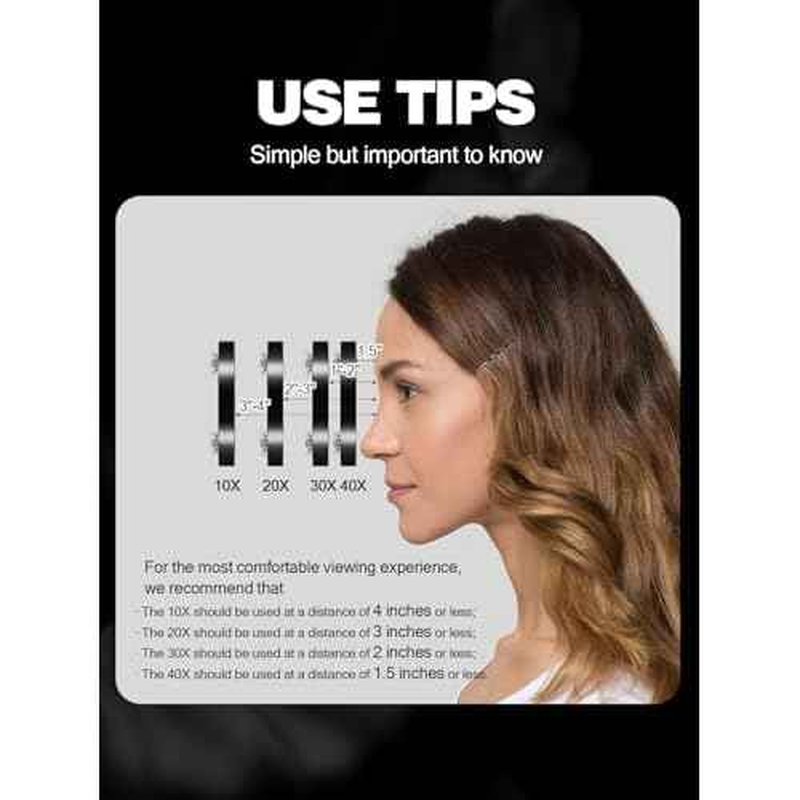20X/30X/40X Magnifying Mirror with Suction Cups and Tweezers Set, 3.5 inches Travel Magnified Makeup Mirror, Black, 3PCS