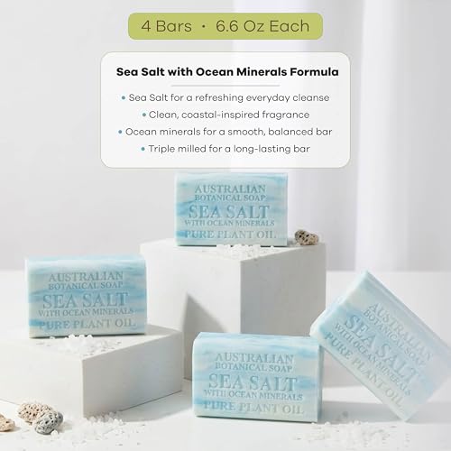 Sea Salt & Ocean Minerals Soap Bars - Australian Botanical, 6.6 oz. Pack of 4 - Variation of 6.6 Ounce with Ocean Minerals