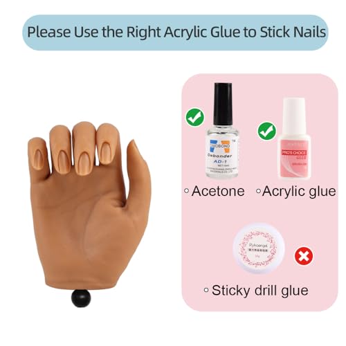 Silicone Nail Practice Hand with Clamp Stand Brown | Manicure Training Model for Beginners & Pros