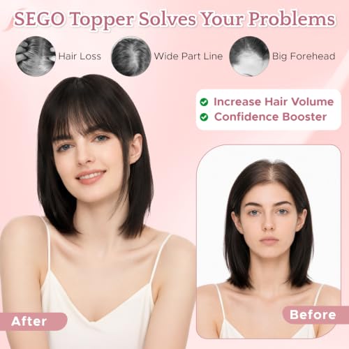 SEGO Human Hair Hair Topper for Women 10 Inch Dark Brown Shedding Free