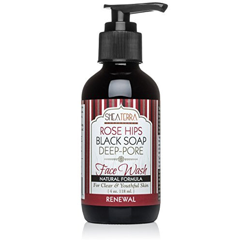 Deep Pore Facial Cleanser with Rose Hips & Black Soap - Anti-Aging & Acne Treatment, All Skin Types - 4 oz