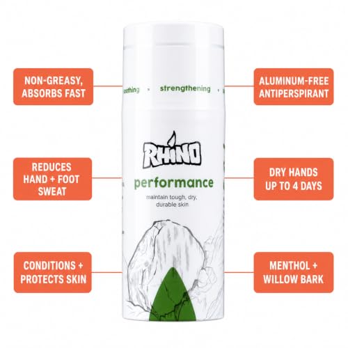 Rhino Skin Solutions Aluminum-Free Hand and Foot Antiperspirant Cream - 3.4 Fl Oz - Skin Conditioner & Moisturizer for Climbing & Athletes