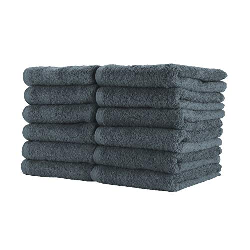 Charcoal Bleach Proof Salon Towels Pack of 12 - Highly Absorbent 100% Cotton Spa Face & Hair Towels for Stylists and Barbers