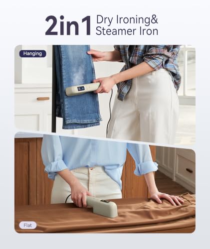Travel Handheld Garment Steamer & Iron 2-in-1 with Digital Display - Gold
