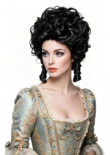 Black Short Wavy Curly Wig for Women - 70s 80s Bouffant Beehive Costume Halloween