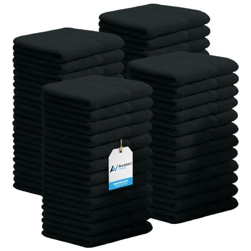 Avalon Towels Black Cotton Face Washcloths 12x12 Inch, Pack of 48