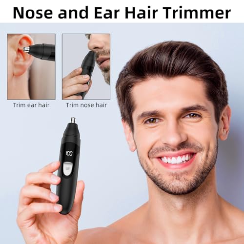 Nose Hair Trimmer Painless Rechargeable Ear and Eyebrow Trimmer Professional with Edge Blades (Black)