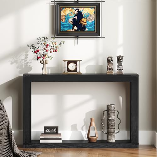Farmhouse Console Table Black 47.2 Inch Wooden Sofa Entryway Table with Storage