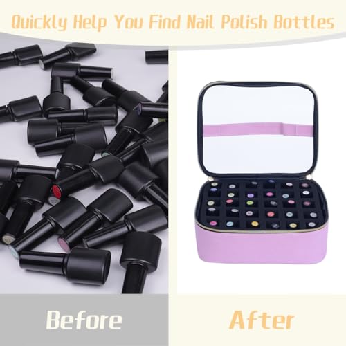 UOZL 2-Pack Pink Clear Nail Polish Organizer Holds 60 Bottles Travel Cosmetic Case