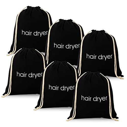 6 Pack Travel Hair Dryer Bags Drawstring Storage Pouches for Bathroom & Travel - Black