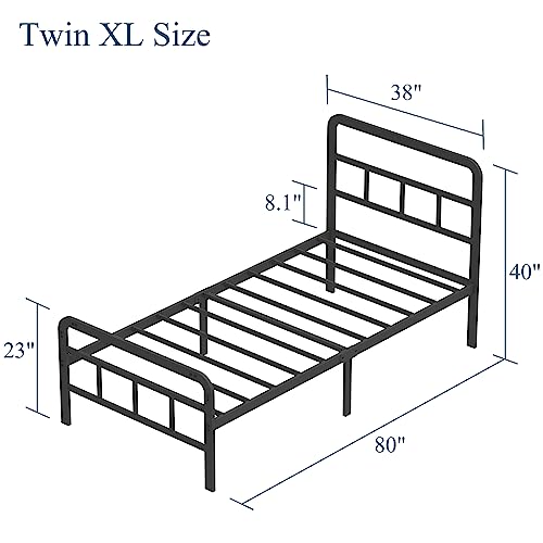 Modern Twin XL Bed Frame with Headboard and Footboard - Heavy Duty Metal Platform, Easy Assembly, Black