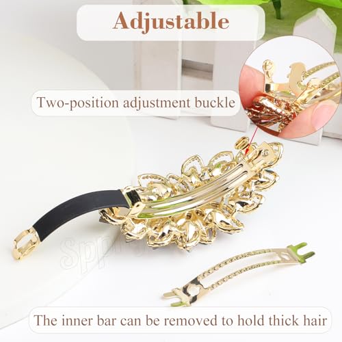 Large Gold-Plated Rhinestone Hair Barrette - Colorful Floral Style, 3.5 Inch - Variation: Colorful