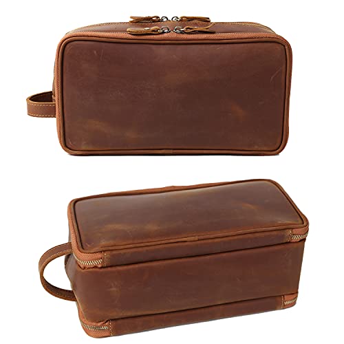 Large Personalized Leather Toiletry Bag for Men Travel Shaving Dopp Kit - Brown