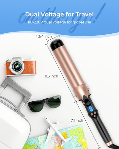 IKV 1 3/4 Inch Large Curling Iron with Long Barrel for Long Hair, Fast Heating