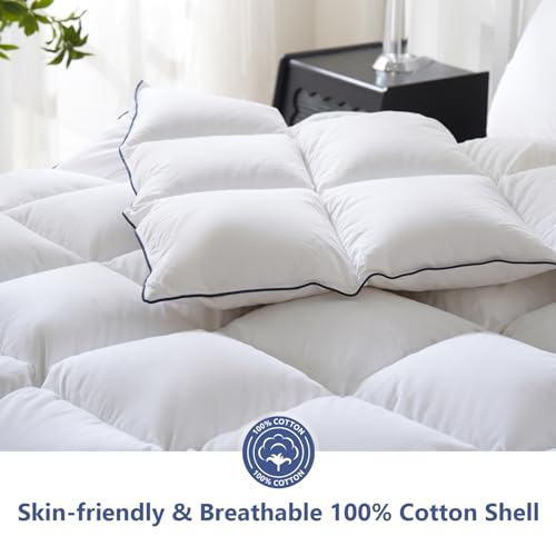Oversized King Size Feather Comforter - 100% Cotton White Bed Duvet