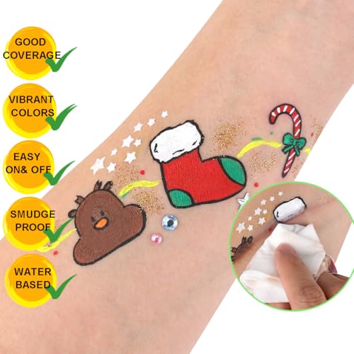 Bowitzki Face Paint Kit for Adults Stencils Glitter Brushes Face Painting Set for Sensitive Skin Water Based FDA Compliant Professional Body Painting (42 new)