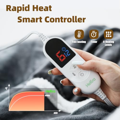 Wearable Heated Blanket with Foot Pocket, Fast Heating, 6 Heat Levels, 52x72 Inches