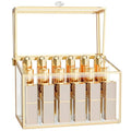 CoralHouse Glass Lipstick Organizer with Lid - Gold 18-Slot Vanity Storage
