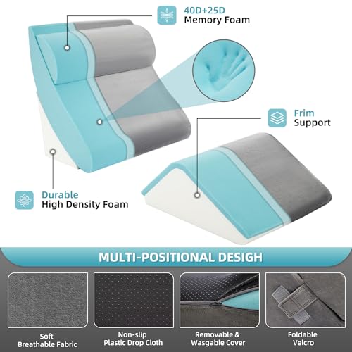 Grey 4-Piece Orthopedic Bed Wedge Pillow Set for Sleeping, Post Surgery Support