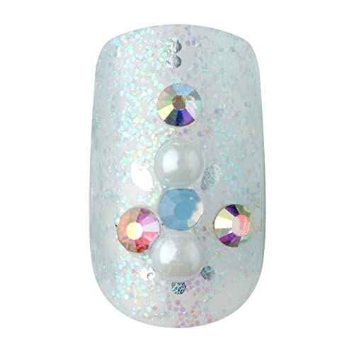 KISS imPRESS Couture Collection Press-On Manicure, Elegant, with Jewelled Accents, Includes 30 Fake Nails, Prep Pad, Mini File, and Cuticle Stick
