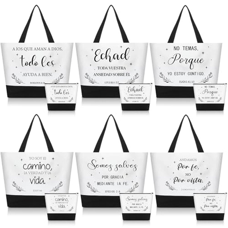 12 Pcs Gifts for Women Canvas Tote Bags with Inspirational Makeup Bags Christian Gifts for Mothers Church Teacher