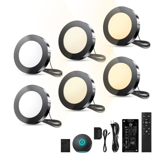 VST Smart Puck Lights 6 Pack Black Dimmable Under Cabinet & Shelf Lighting
