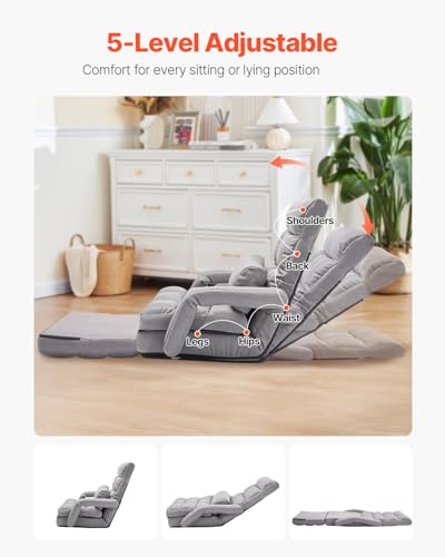 Gray VEVOR Floor Gaming Chair with Adjustable Backrest & Foldable Lounger