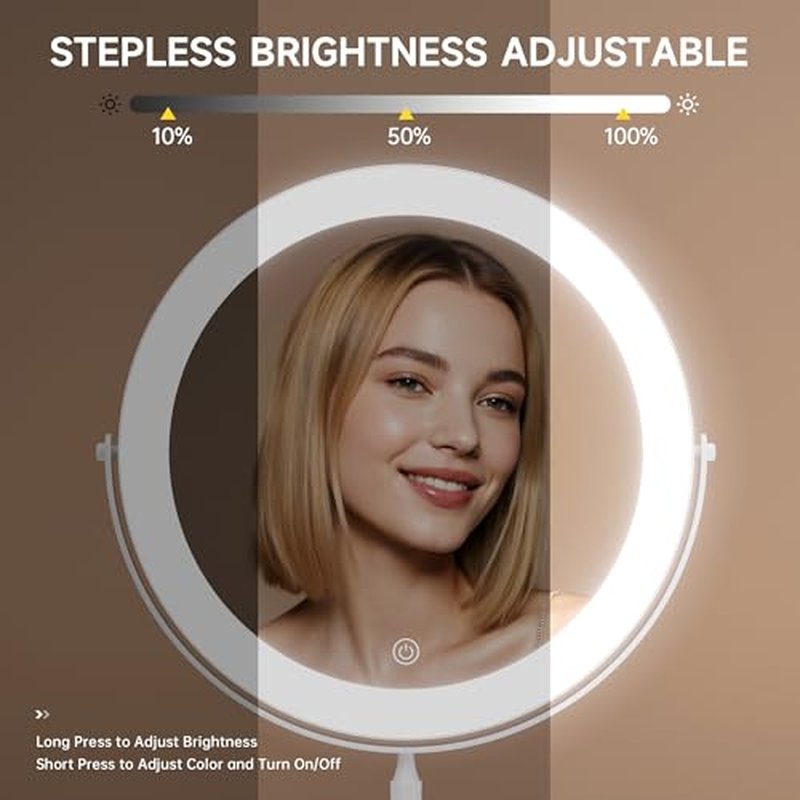 12" Extra Large 16.54" Tall Lighted Makeup Mirror, 1X/5X, 2-Sided Magnifying Mirror with 96 LEDs, 3 Color Dimmable Lights, 360¡Æ Swivel, LED Vanity Mirror, White - Great Gift