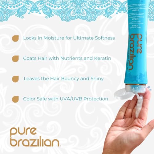 Pure Brazilian Anti-Frizz Leave-In Serum 13.5 Fl Oz - Nourishing Hair Treatment with Keratin & Argan Oil - Protects from Heat & UV