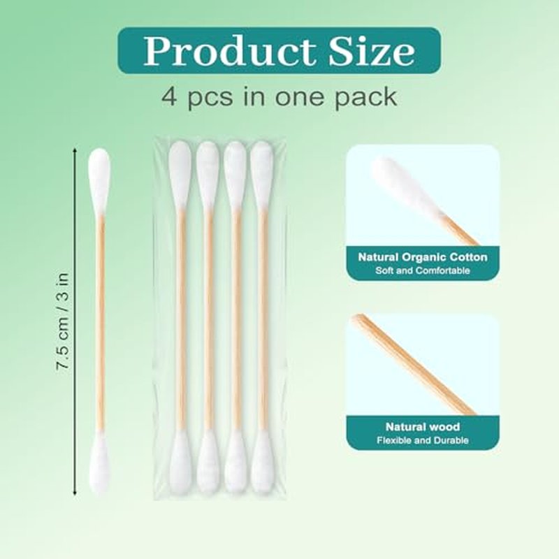 1200PCS Cotton Swabs Travel Size,Individually Wrapped Bulk Cotton Swabs Double Tipped Wood Stick,Cotton Buds for Ear Make Up Hotel Daily Cleaning Pet Care Arts Crafts(4Pcs Per Bag,300 Bags)