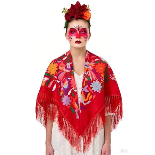 YHDDYG 2 Pcs Frida khalo Fuchsia Flower Headband and Women¡¯s Tassel Shawl Wrap Mexican Style Ethnic Shawl Party N3
